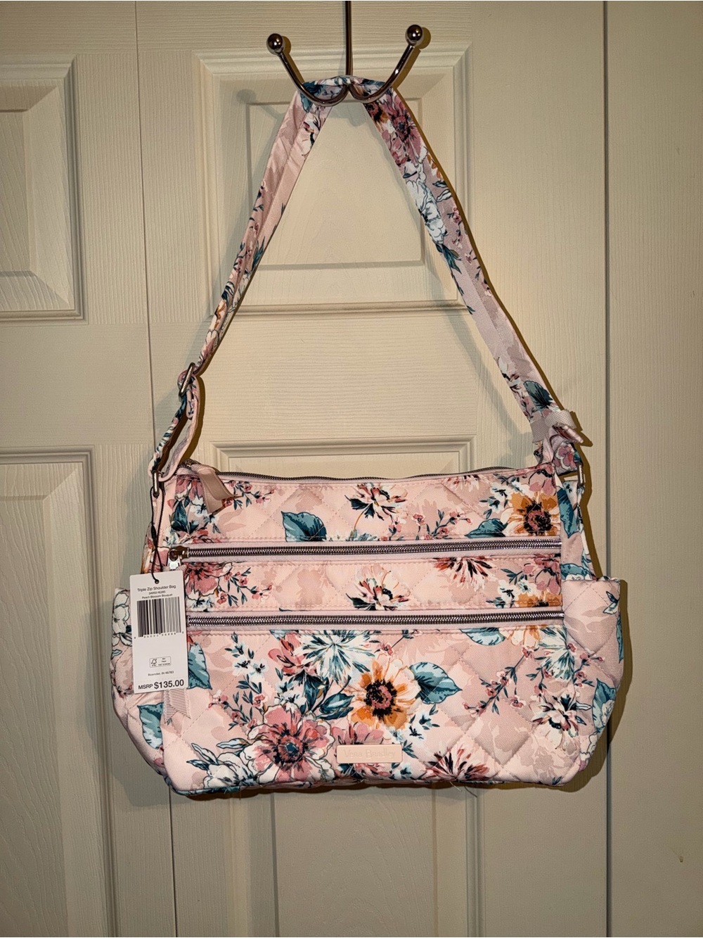 Vera Bradley Triple Zip Shoulder Bag NWT Performance Twill Peach Blossom Bouquet